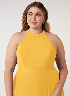Azazie Clarice Bridesmaid Dresses Marigold A-Line Halter Chiffon Dress image13