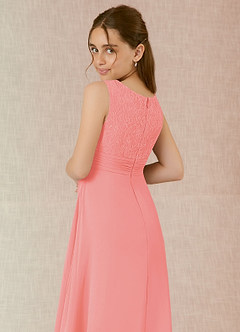 Azazie Snow Junior Coral A-Line Lace Chiffon Dress image6