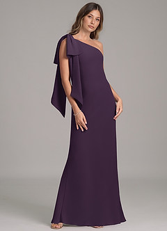 Azazie Capri Bridesmaid Dresses Plum A-Line One Shoulder Chiffon Dress image4
