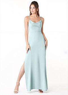 Azazie Alaija Bridesmaid Dresses Sea Glass Mermaid Side Slit Stretch Satin Dress image2