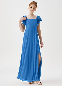 Azazie Bondi Junior A-Linie Seitliche Cut-Outs Gittergewebe Kleid Blauhäher image5