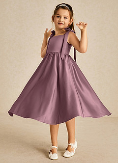 Azazie Chelsie Flower Girl Dresses Vintage Mauve A-Line Bow Matte Satin Dress image3