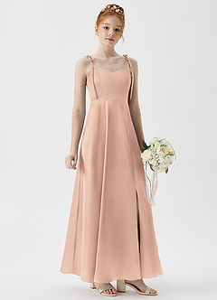 Azazie Rosey Junior A-Linie Herzausschnitt Metallischer Satin Kleid Englisches Rosa image4