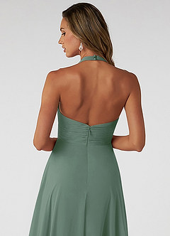 Azazie Tessie Brautjungfernkleider A-Linie V-Hals Gefaltet Chiffon Kleid Eukalyptus image4