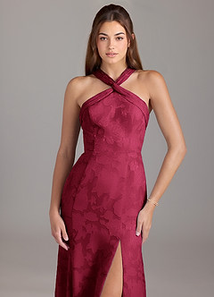 Azazie Rue Brautjungfernkleider A-Linie Plissee Blumen-Burnout Kleid Burgunderrot image5