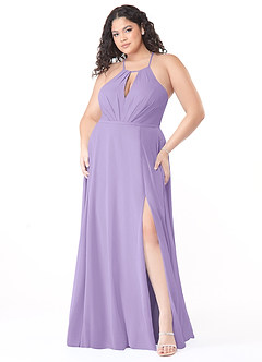 Azazie Evalleen Robes de demoiselle d'honneur Robe Trapèze en Mousseline de soie Plissée Lilas image9