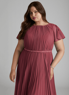 Azazie Kara Modest Bridesmaid Dresses A-Line Pleated Chiffon Floor-Length Dress image15