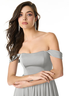 Azazie Morana Final Sale Silver A-Line Off the Shoulder Stretch Satin Convertible Dress image5