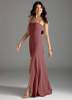 Azazie Melia Bridesmaid Dresses Desert Rose A-Line Bow Stretch Crepe Dress image3