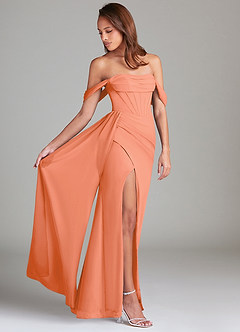 Azazie Amyra Bridesmaid Dresses Sunset Sheath Off the Shoulder Chiffon Convertible Dress image2