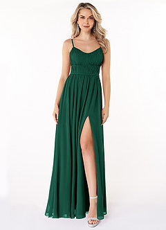 Azazie Yanelie Bridesmaid Dresses Emerald A-Line Scoop Pleated Chiffon Dress image1