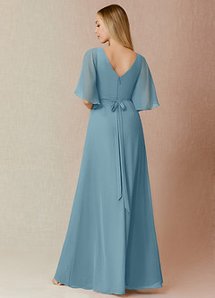 Azazie Cierra Robes de demoiselle d'honneur Robe Trapèze en Mousseline de soie Col en V Bleu Maussade image2