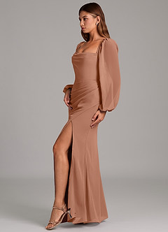 Azazie Brixley Brudtärnklänningar Klä av Sjöjungfru i Chiffong Långärmad Bronzer image5