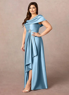 Azazie Branford vestidos de madre de la novia Vestido de Azul Acero de Satén Elástico de Corte En A con Plisado image11