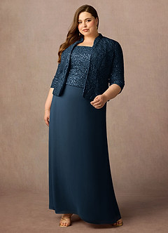 Azazie Cornelia Mother of the Bride Dresses Dark Navy Sheath Square Neckline Sequins Chiffon Dress image16