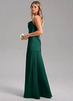 Azazie Grata Bridesmaid Dresses Emerald Sheath Side Slit Stretch Satin Dress image5
