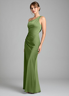 Azazie Madelyn Bridesmaid Dresses Juniper Mermaid One Shoulder Stretch Satin Convertible Dress image6