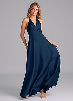 Azazie Tessie At-home Try On Dresses Terracotta A-Line Pleated Stretch Satin Dress image4