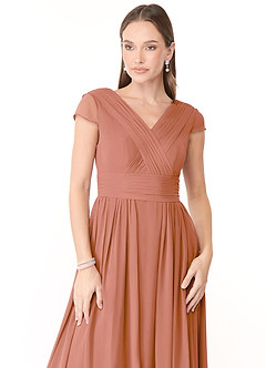 Azazie Organa Schlussverkauf A-Linie Plissee Chiffon Kleid Desert Rose image5