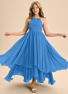 Azazie Elliora Junior Blue Jay A-Line Pleated Chiffon Dress image5