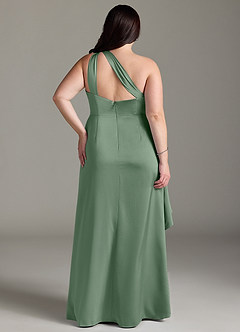Azazie Maive Bridesmaid Dresses Matcha Sheath Ruched Stretch Satin Dress image7