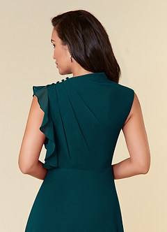 Azazie Narine Mother of the Bride Dresses Pine A-Line High Neckline Pleated Chiffon Dress image9