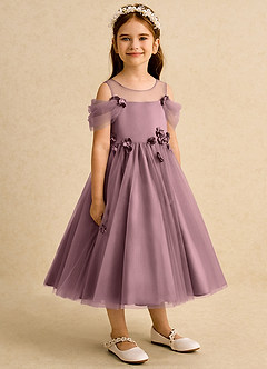 Azazie Juni Robe Demoiselle D'honneur Fillette Robe Princesse en Tulle Plissée Mauve Vintage image8
