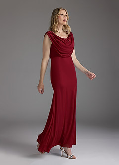Azazie Ines Final Sale Burgundy Mermaid Beaded Mesh Dress image3