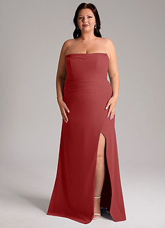 Azazie Leonis Bridesmaid Dresses Rust Sheath Strapless Chiffon Convertible Dress image11