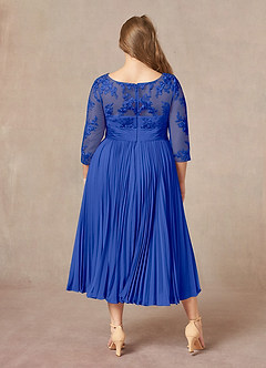 Azazie Tutu Abiti per la Madre della Sposa Abito A-Line in Chiffon in Pizzo con Scollo a Barca Blu Reale image8