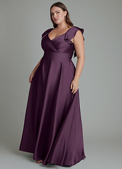 Azazie Leilani Bridesmaid Dresses Plum A-Line Ruched Stretch Satin Dress image15