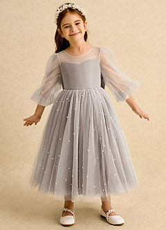 Azazie Trudy Flower Girl Dresses Taupe Ball-Gown Sweetheart Neckline Tulle Dress image3