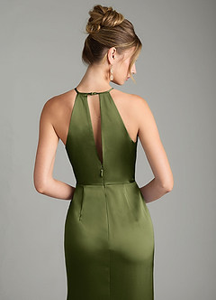 Azazie Aidyn Robes de demoiselle d'honneur Robe Fourreau en Satin extensible Plissée Olive image6