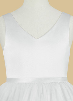 Azazie Marybell Flower Girl Dresses Diamond White A-Line Bow Tulle Dress image8