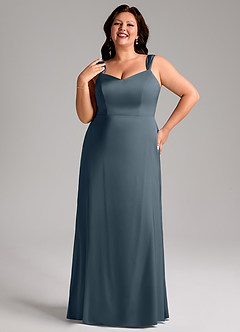 Azazie Denice Bridesmaid Dresses Twilight Sheath Pleated Stretch Satin Dress image10