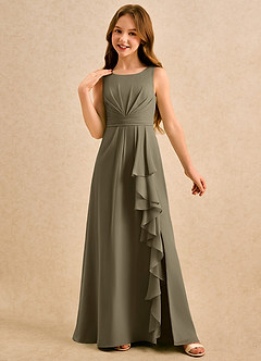 Azazie Chibi Girls Formal Abiti da Ragazza di Fiori Abito A-Line in Chiffon Plissettato Willow Green image4