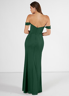 Azazie Kit Bridesmaid Dresses Dark Green Mermaid Off the Shoulder Mesh Dress image2