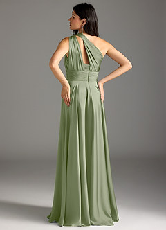 Azazie Charlize Bridesmaid Dresses Pistachio A-Line One Shoulder Stretch Satin Dress image6