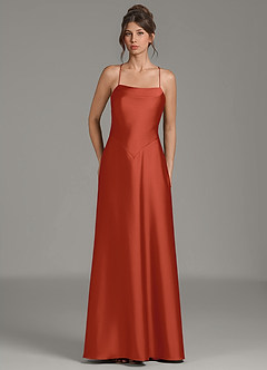 Azazie Eris Bridesmaid Dresses Rust A-Line Pleated Stretch Satin Dress image1