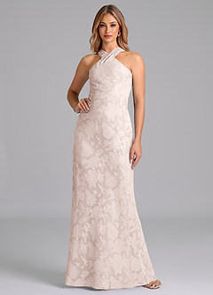 Azazie Doretta Bridesmaid Dresses Blushing Pink Mermaid Pleated Floral Burnout Dress image1
