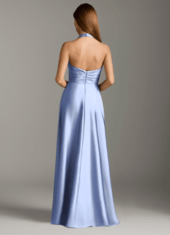 Azazie Tessie Bridesmaid Dresses Ice A-Line Pleated Stretch Satin Dress image2