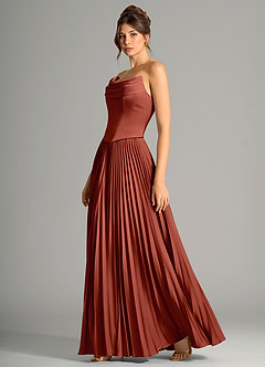 Azazie Saedra Bridesmaid Dresses Terracotta A-Line Corset Stretch Satin Dress image4