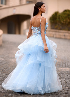 Dreama Bleu Ciel Robe de bal corset en dentelle à volants image3