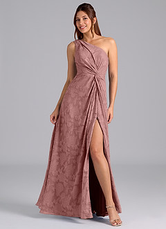 Azazie Brooke Robes de demoiselle d'honneur Robe Trapèze en Blumen-Burnout Ue épaule Rose Poussiéreuse image1