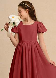 Azazie Lilia Girls Formal Flower Girl Dresses Rust A-Line with Sleeves Chiffon Dress image5