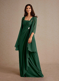 Azazie Clinton Mother of the Bride Dresses Dark Green A-Line Pleated Mesh Dress image1