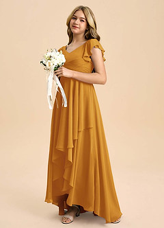 Azazie Caria Junior Butterscotch A-Line Pleated Chiffon Dress image5