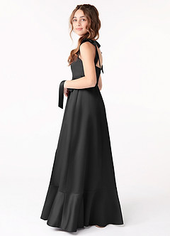 Azazie Barbara Junior Robe Trapèze en Satin extensible Arc Noir image2