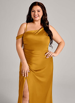 Azazie Madelyn Bridesmaid Dresses Butterscotch Mermaid One Shoulder Stretch Satin Convertible Dress image10