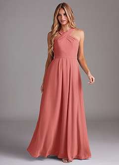 Azazie Dixie Brautjungfernkleider Eine Linie Halter Gefaltet Chiffon Kleid Antike Rose image3